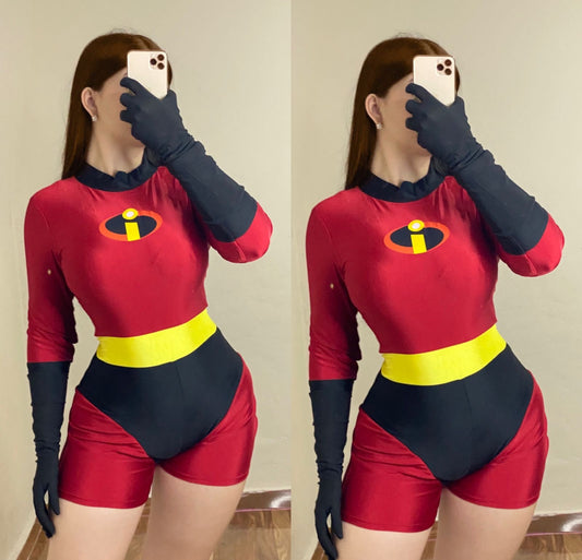 Disfraz increibles unitalla 
Incluye:
Jumpsuit
Medias 
Guantes 
Antifaz